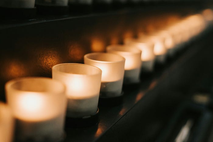 A line of candles in the national Holocaust memorial in Washington D.C.